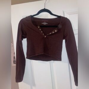 Suzette collection brown crop button long sleeve